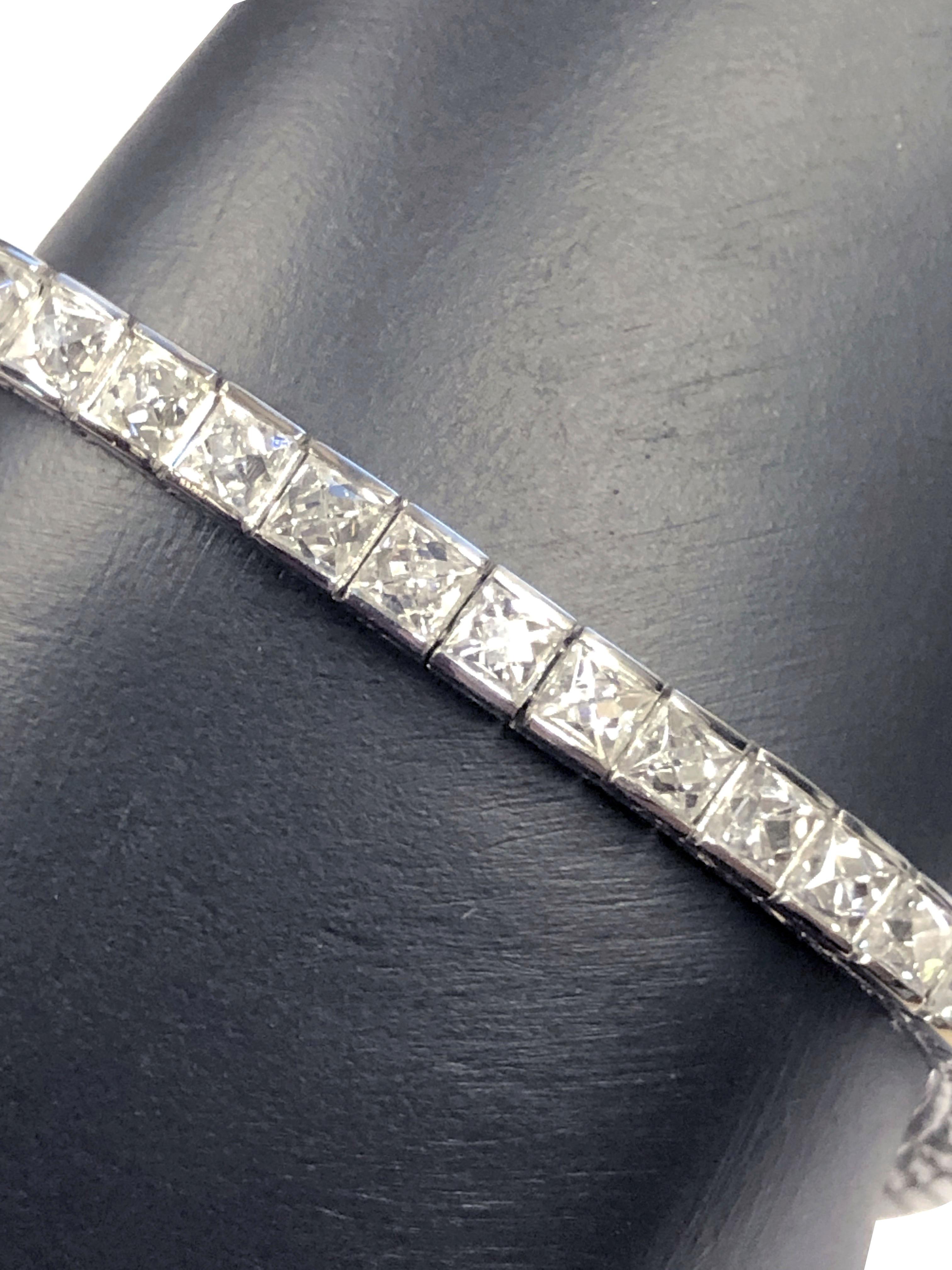 Art Deco Style Platinum and French Cut Diamond Line Bracelet  For Sale 1