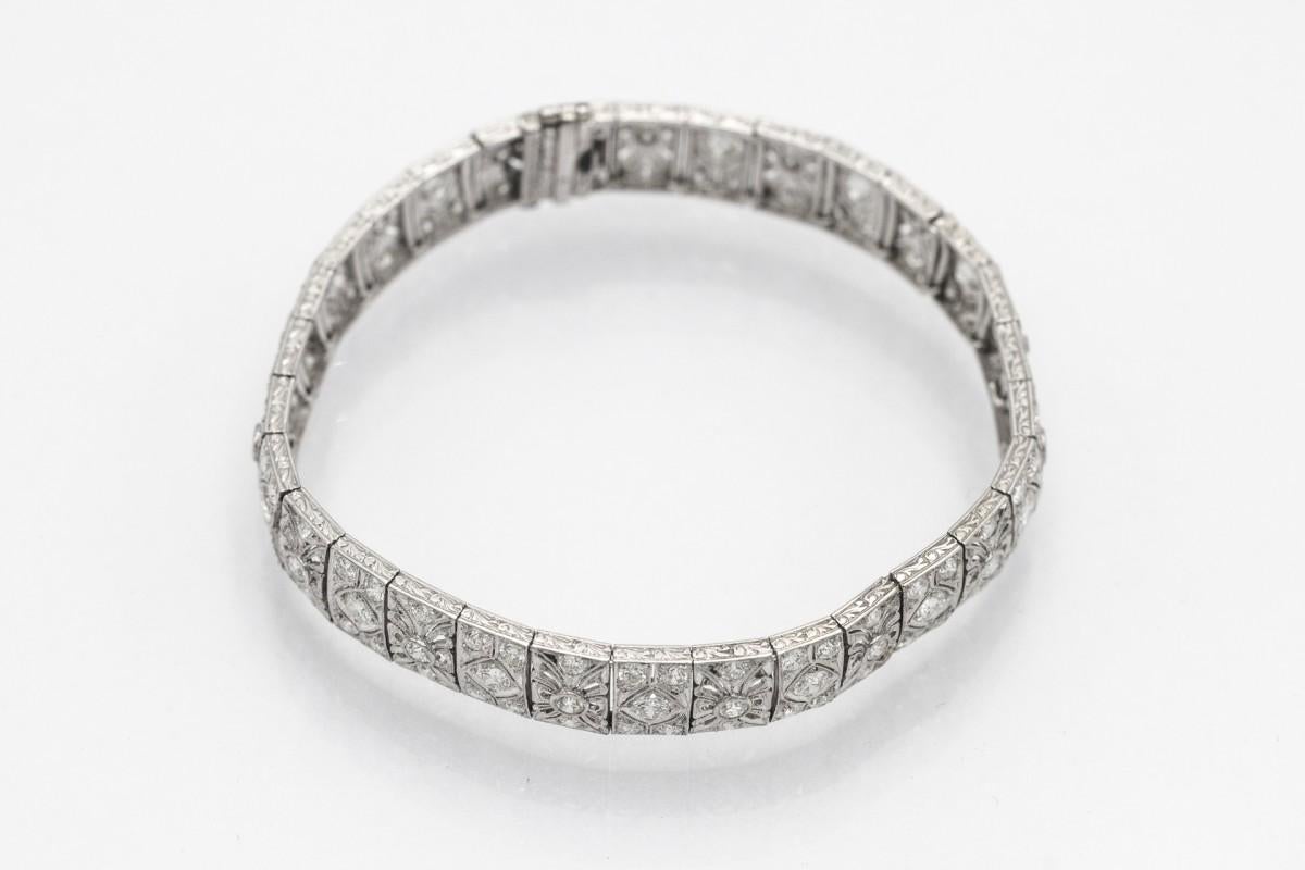 Art déco-Armband aus Platin im Art déco-Stil, 120 Diamanten, 5,60 Karat, Westeuropa, 1940er Jahre im Angebot 1