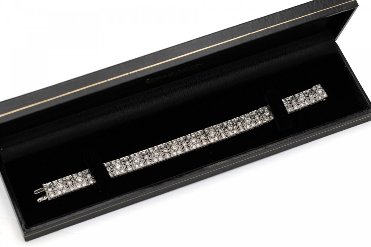 Art déco-Armband aus Platin im Art déco-Stil, 120 Diamanten, 5,60 Karat, Westeuropa, 1940er Jahre im Angebot 3