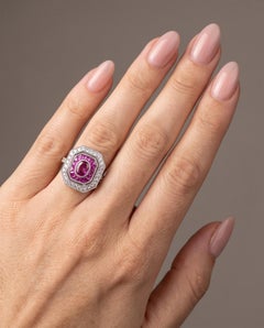 Art Deco Style Platinum Burmese Ruby and Diamond Octagonal Target Ring