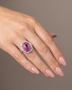 Art Deco Style Platinum Burmese Ruby and Diamond Plaque Ring, 1.09 ct Ruby