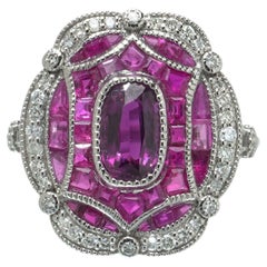 Art Deco Style Platinum Burmese Ruby and Diamond Plaque Ring, 1.09 ct Ruby