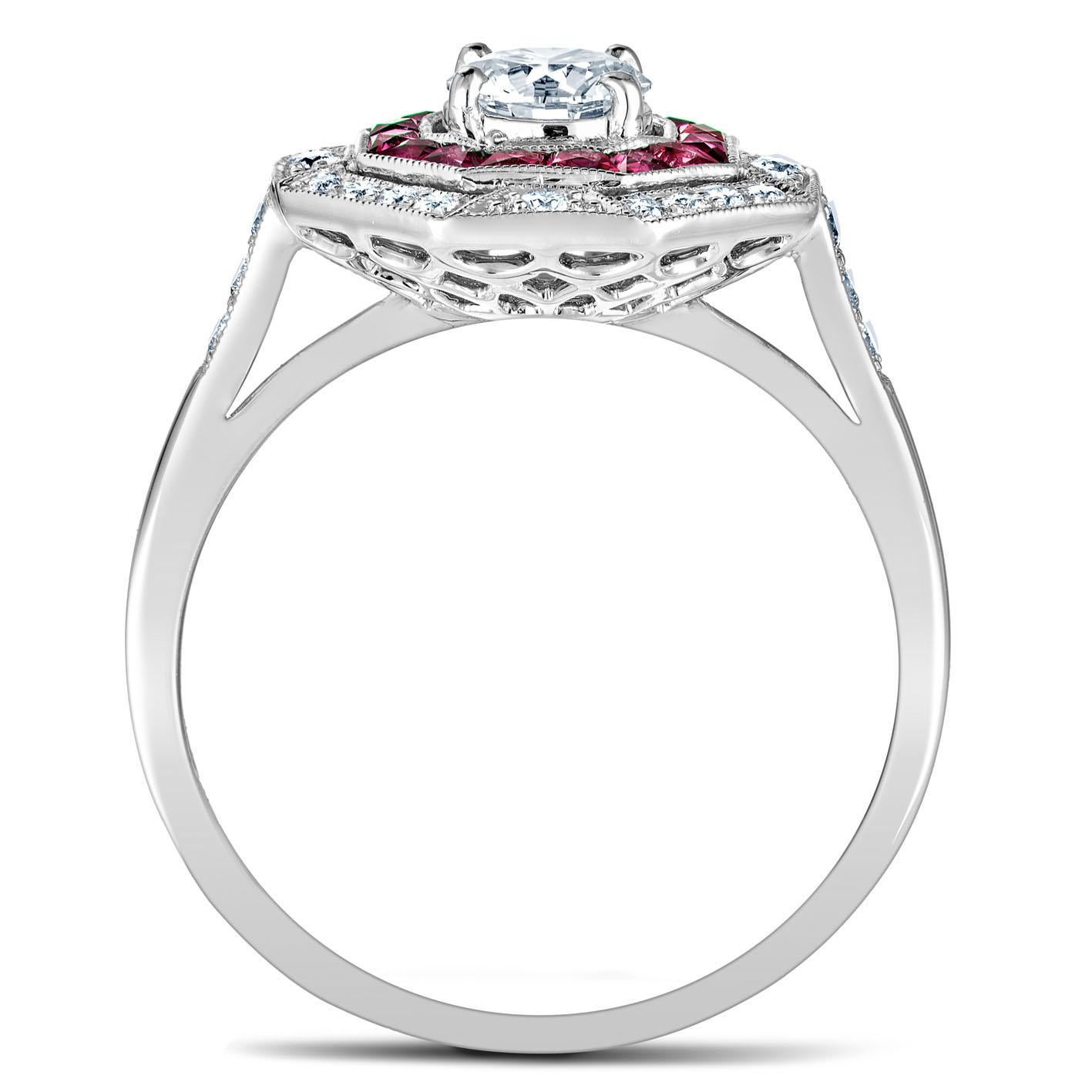 For Sale:  GIA Certified 0.70 Carat Platinum Calibre Cut Ruby Ring Art Deco Style 2