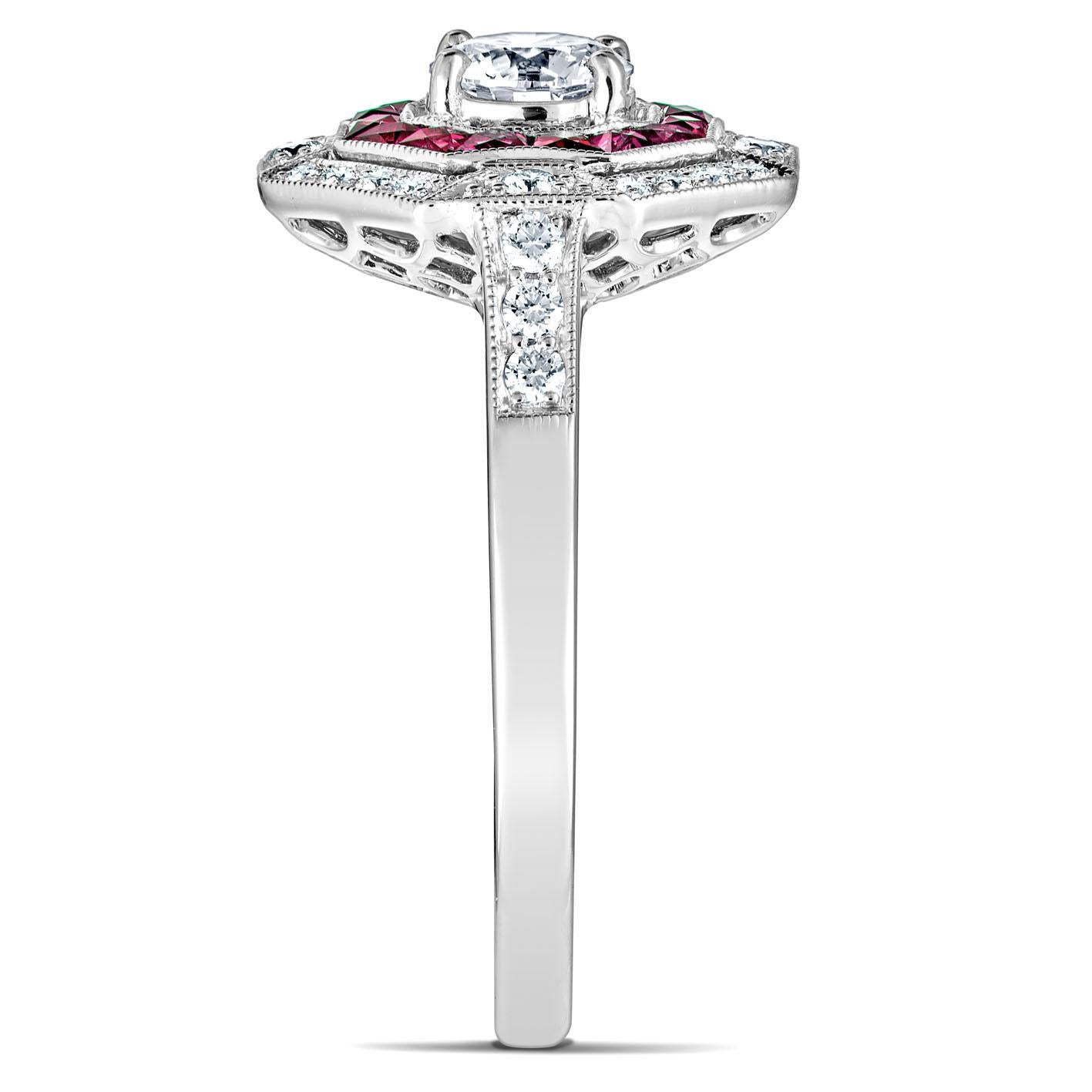 For Sale:  GIA Certified 0.70 Carat Platinum Calibre Cut Ruby Ring Art Deco Style 3