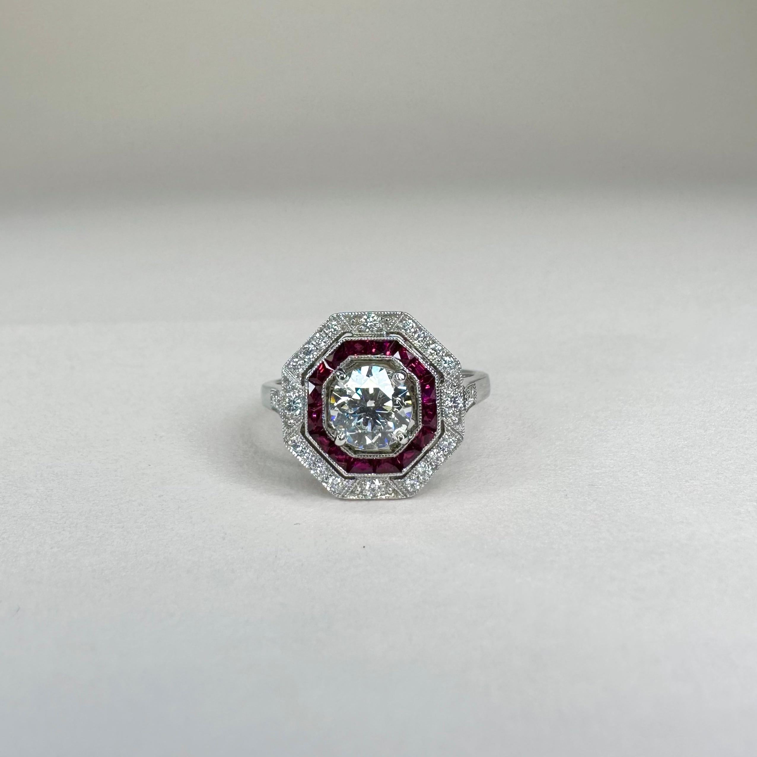 For Sale:  GIA Certified 0.70 Carat Platinum Calibre Cut Ruby Ring Art Deco Style 4