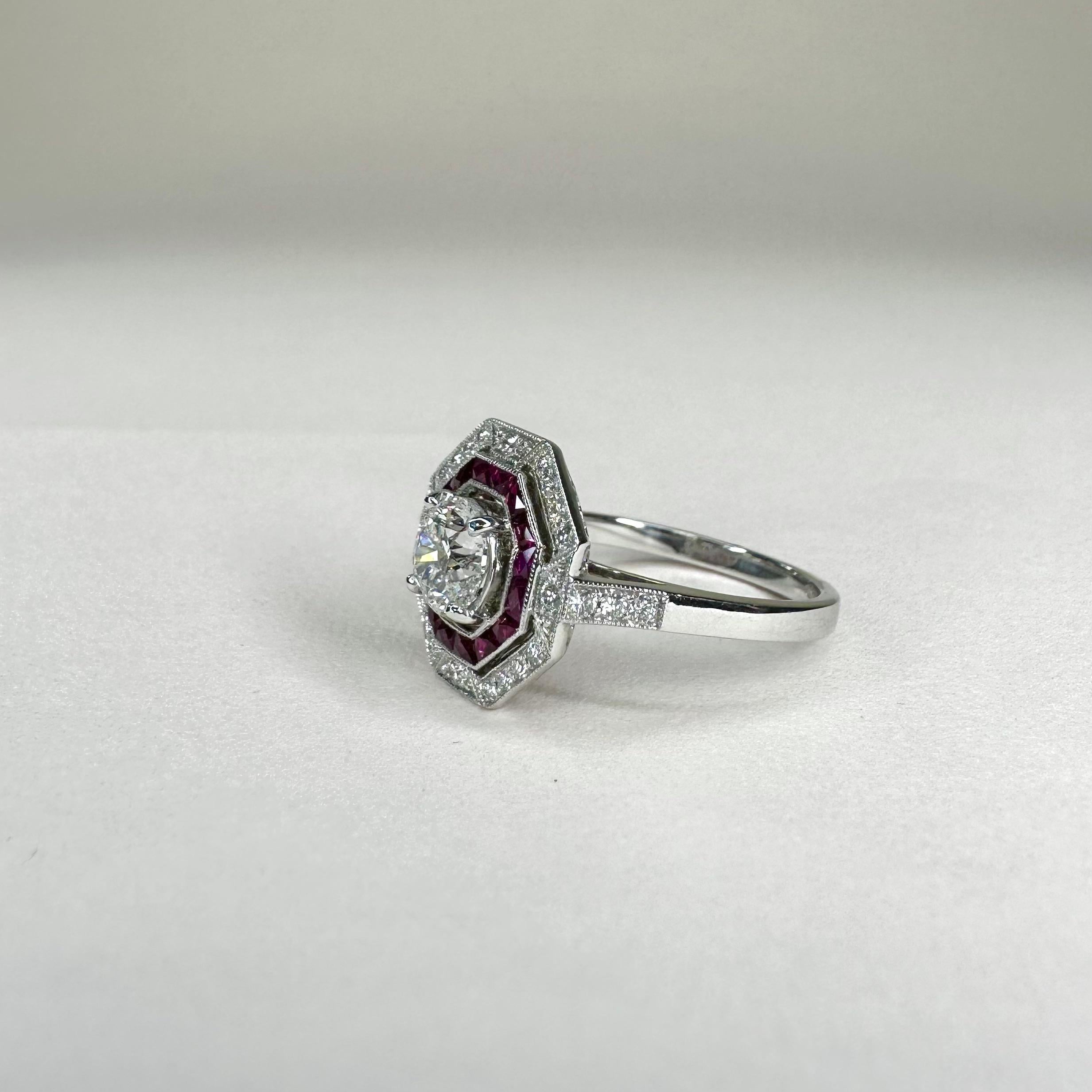 For Sale:  GIA Certified 0.70 Carat Platinum Calibre Cut Ruby Ring Art Deco Style 6