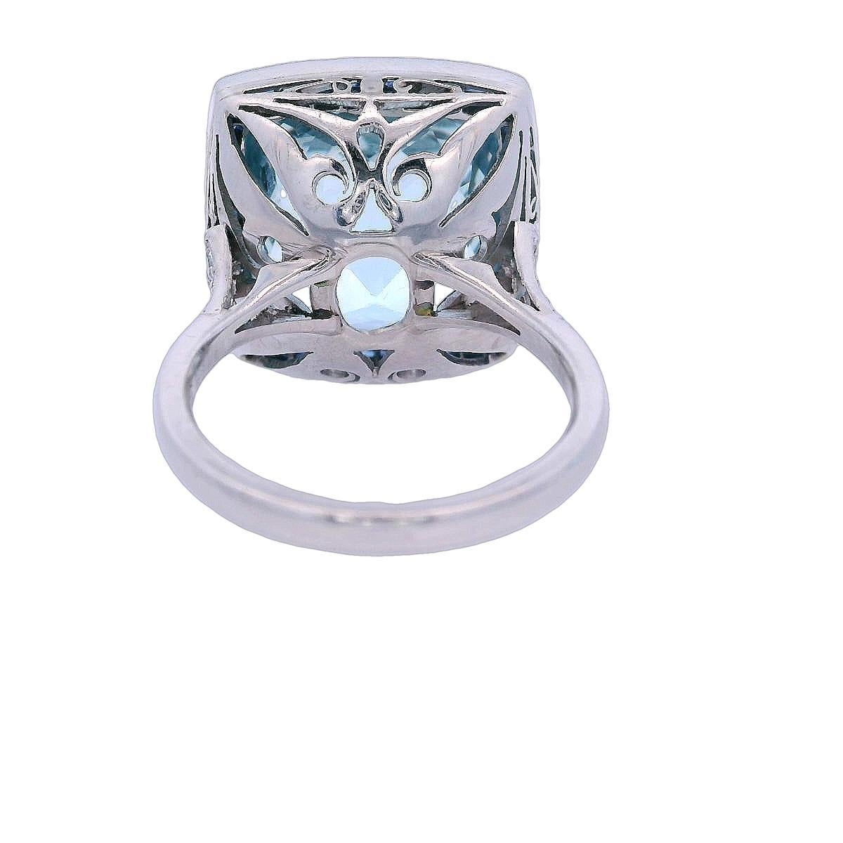 da uomo o donna Anello da cocktail in platino in stile Art Déco 14,65 CTW Acquamarina, Zaffiri, Diamanti in vendita