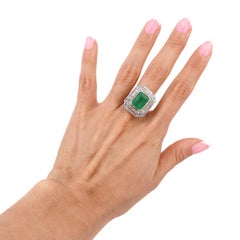Art Deco Style Platinum Cocktail Ring with 6.93 CTW in Emerald and Diamonds