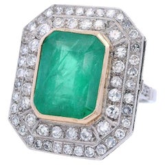 Art Deco Style Platinum Cocktail Ring with 6.93 CTW in Emerald and Diamonds Art Deco Style Platinum Cocktail Ring with 6.93 CTW in Emerald and Diamonds