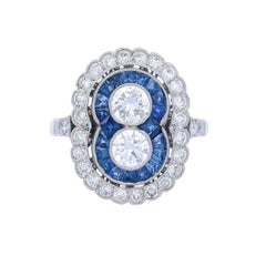 Anillo de cóctel de Platino estilo Art Déco con CTW en Zafiros Azules y Diamantes