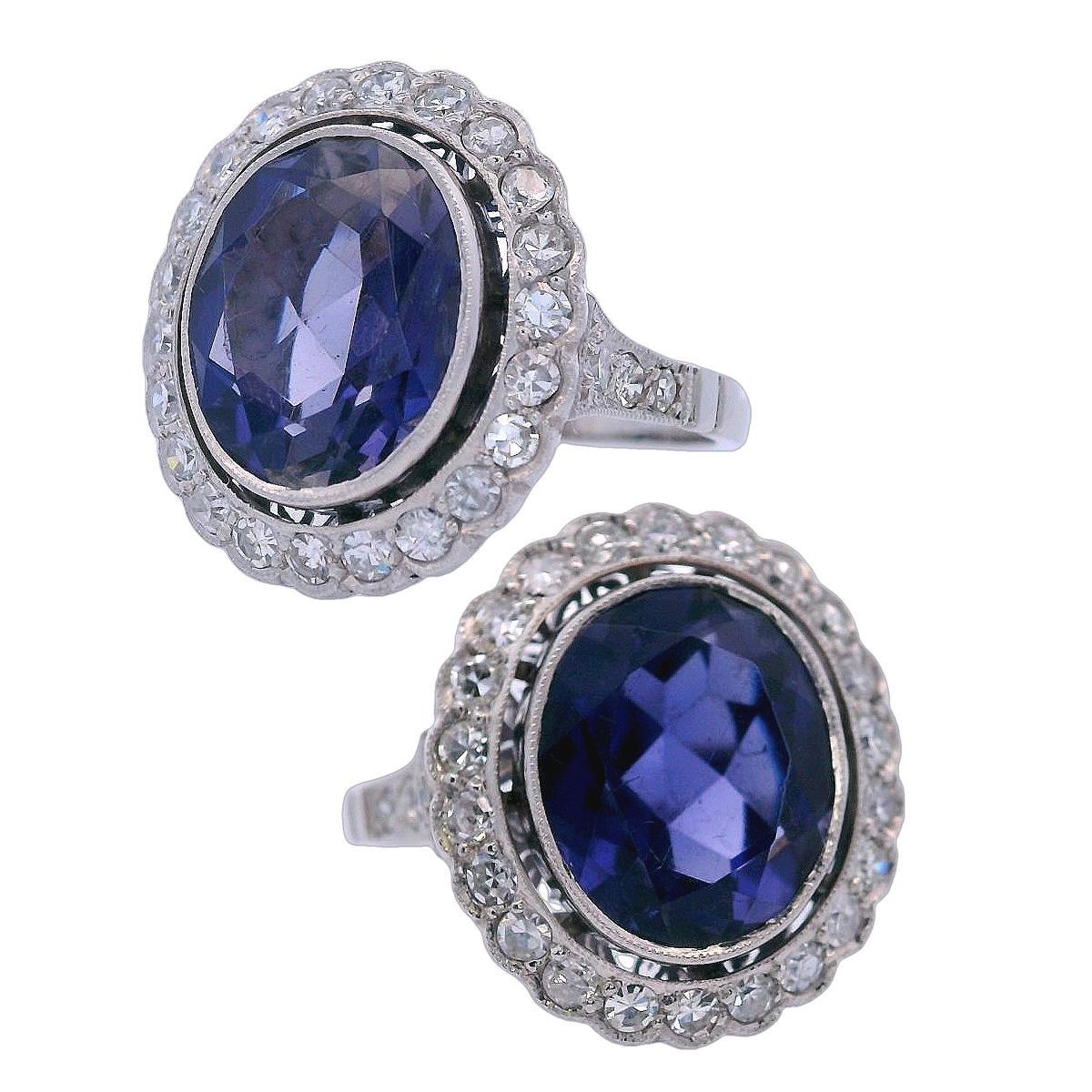 Art Déco Anello da cocktail in platino in stile Art Deco con tanzanite e diamanti in vendita