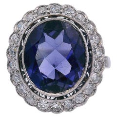 Art Deco Style Platinum Cocktail Ring with Tanzanite and Diamonds