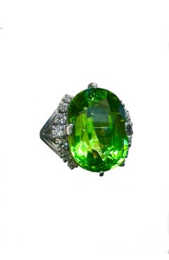 Art Deco Style Platinum Diamond 17 Carat Burmese Peridot Engagement Ring