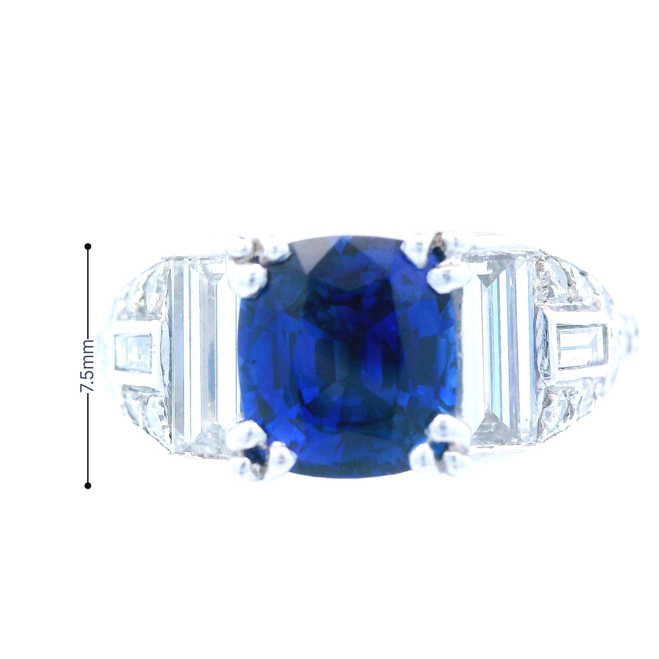 Art Deco Style Platinum Diamond and Heat ONLY Sapphire Ring For Sale 4