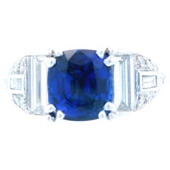 Anillo de Platino con Diamantes y Zafiro SÓLO Caliente Estilo Art Déco