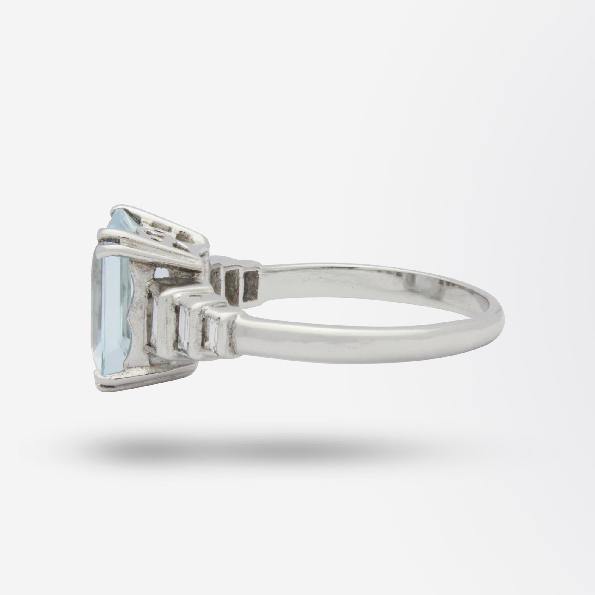Art Deco Style, Platinum, Diamond & Aquamarine Ring In Good Condition In Brisbane, QLD
