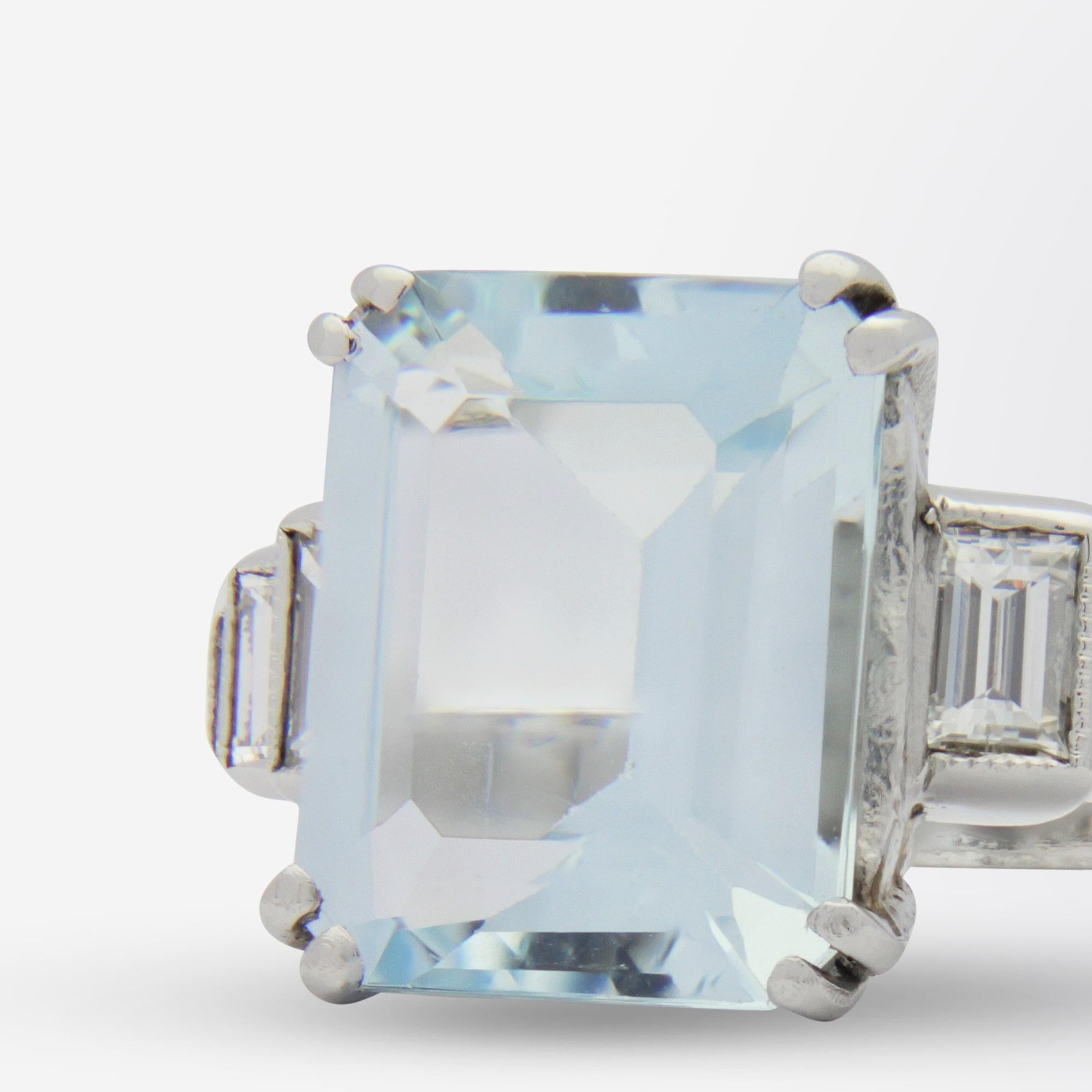 Art Deco Style, Platinum, Diamond & Aquamarine Ring 1
