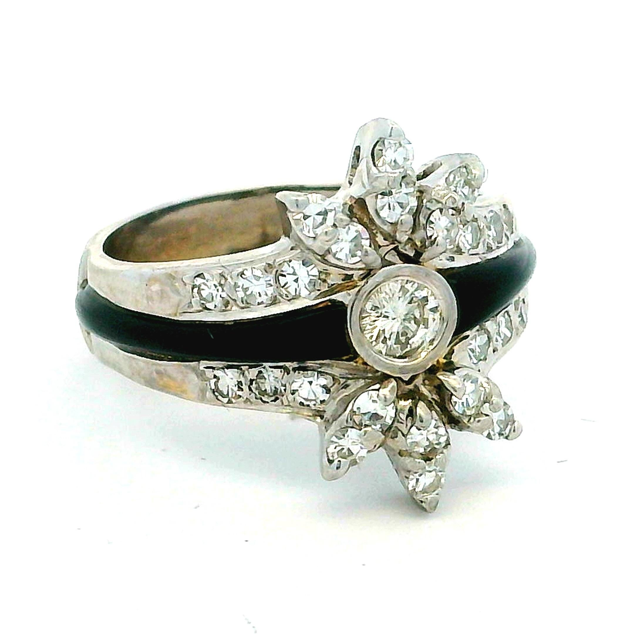 Anillo de Platino con Diamantes y Ónix Estilo Art Déco - 1,15 Quilates, Talla 6,75 Art Decó en venta