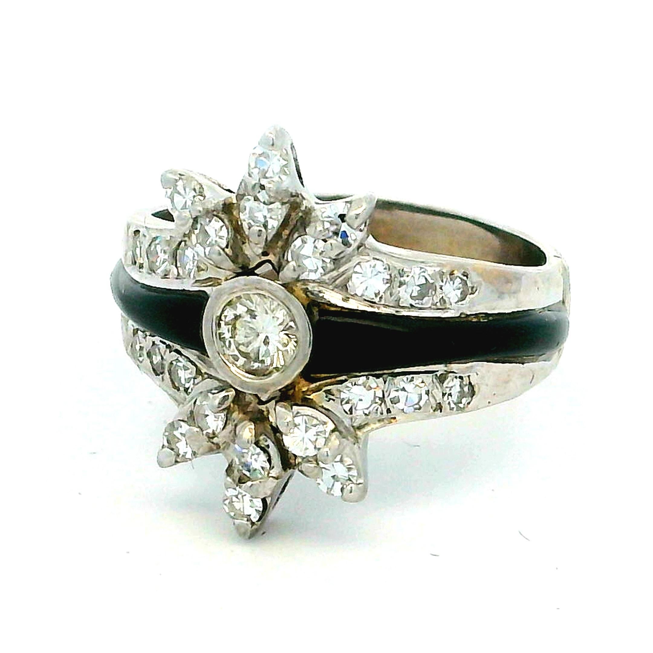 Anillo de Platino con Diamantes y Ónix Estilo Art Déco - 1,15 Quilates, Talla 6,75 en venta 2