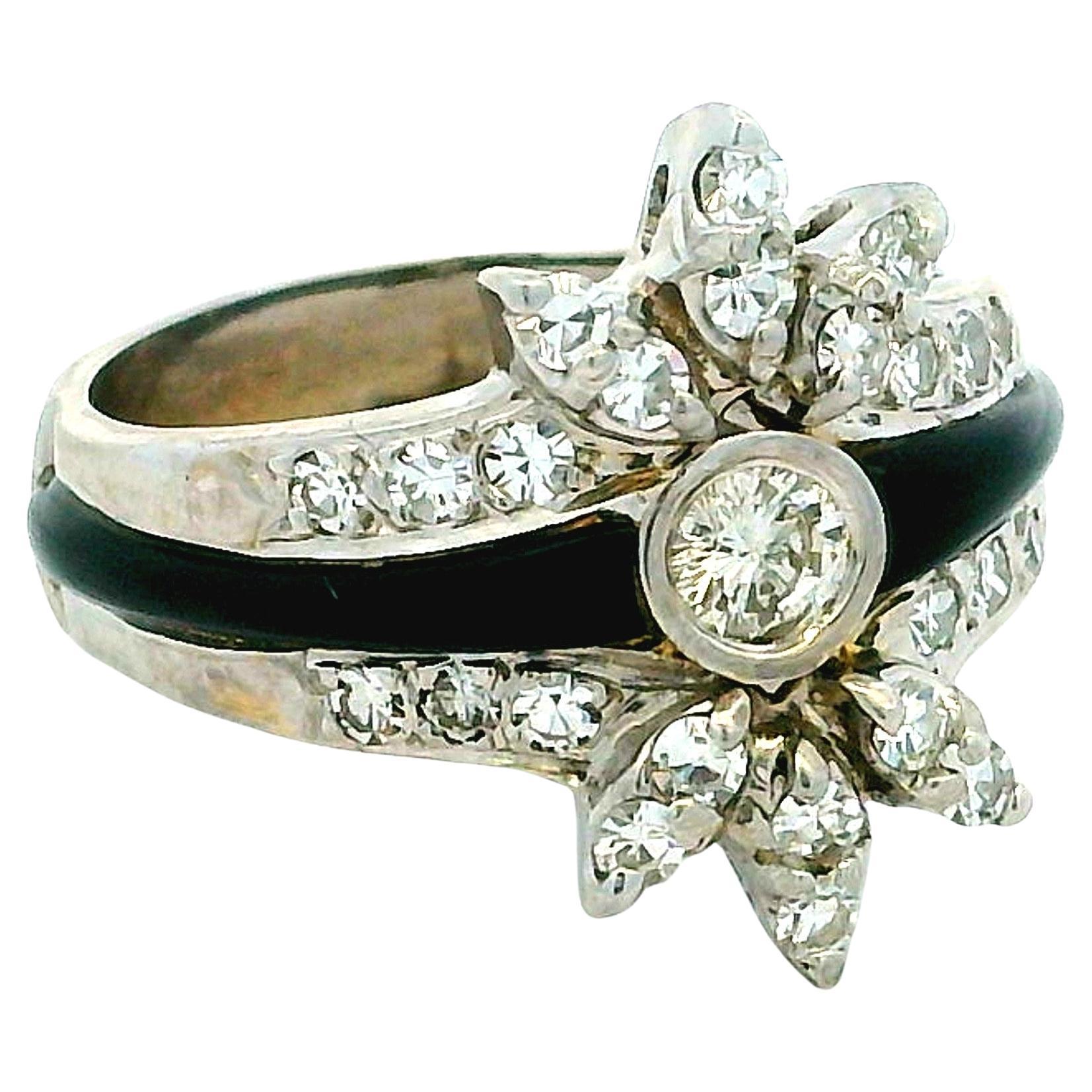 Anello in platino con diamanti e onice in stile Art Deco - 1,15 carati, misura 6,75