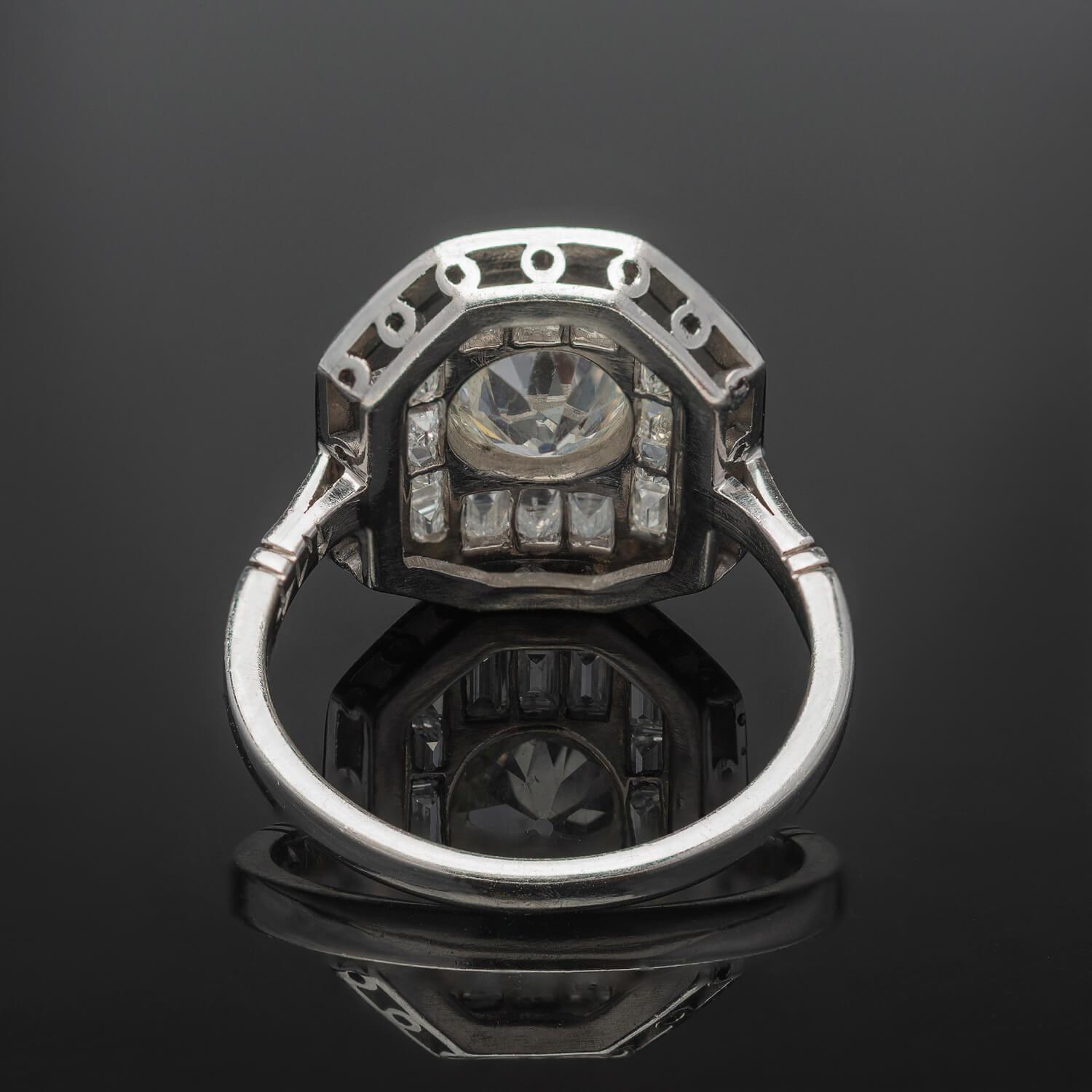 Women's or Men's Art Deco Style Platinum, Enamel + Diamond Ring 1ctw Center For Sale