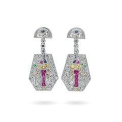 Art Deco Style Platinum Gem-Set Eye of Horus Earrings