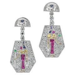 Art Deco Style Platinum Gem-Set Eye of Horus Earrings
