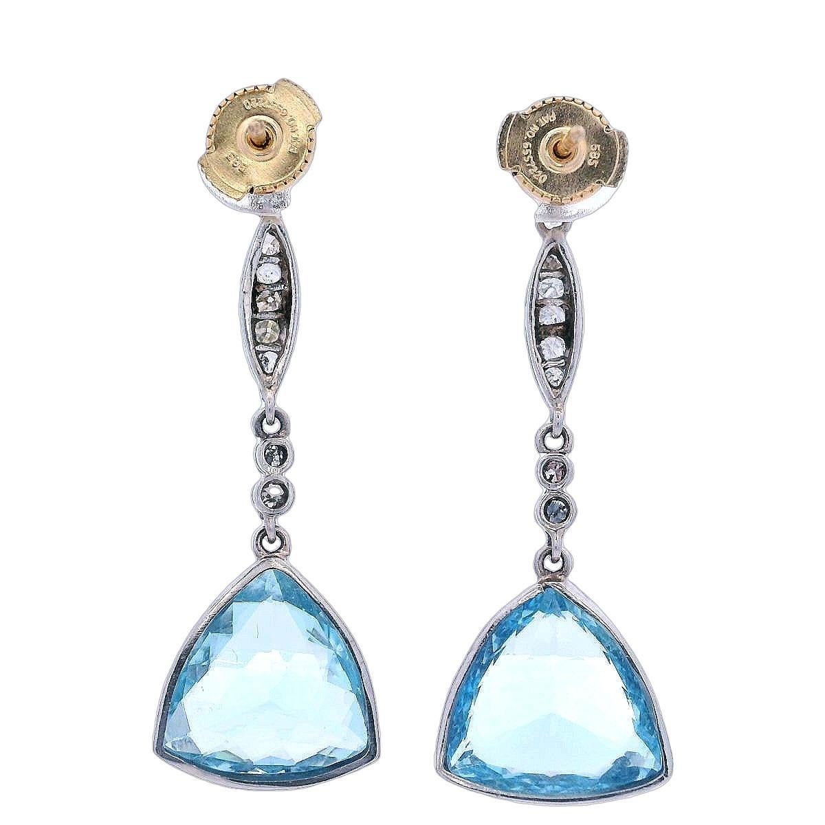 Orecchino pendente in platino in stile Art Déco con acquamarine e diamanti In condizioni ottime in vendita a Aventura, FL