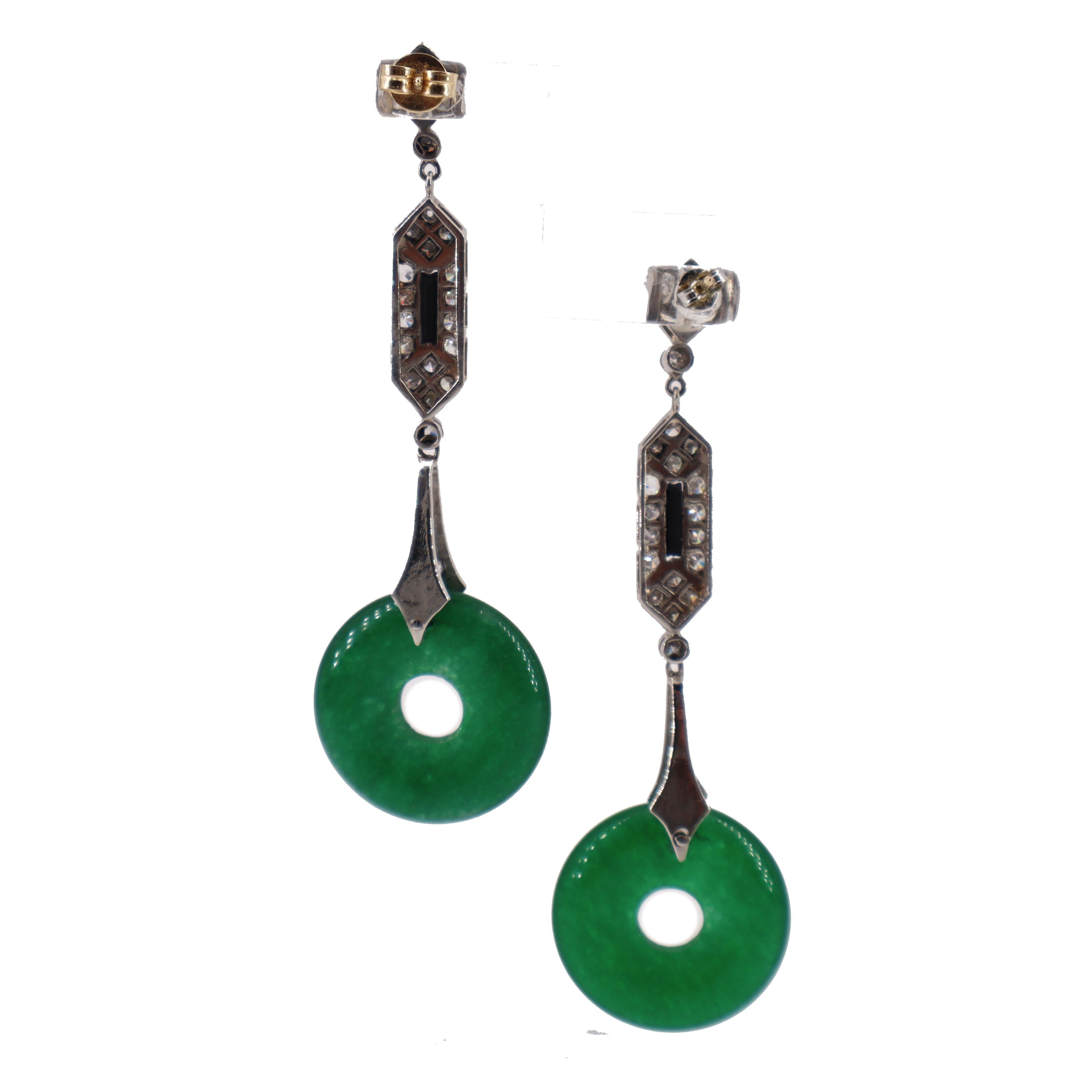 da uomo o donna Orecchini pendenti in platino in stile Art Deco con diamanti e onice in vendita