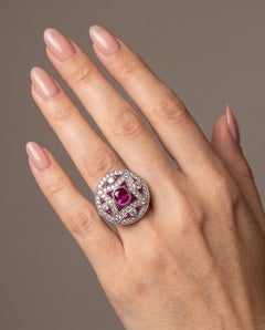 Art Deco Style Platinum Mozambique Ruby and Diamond Star Target Ring
