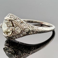 Art Deco Style Platinum Old European Cut Diamond Ring SI1 J Size 5.25