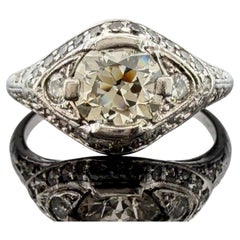 Diamantring im Art-Déco-Stil aus Platin mit einem Diamanten im alten europäischen Schliff, SI1, J, Größe 5,25