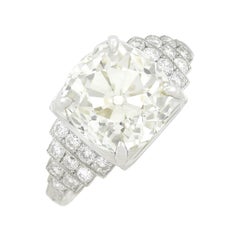 Art Deco Style Platinum Old Mine Cut Diamond Engagement Ring 5.63ct Center