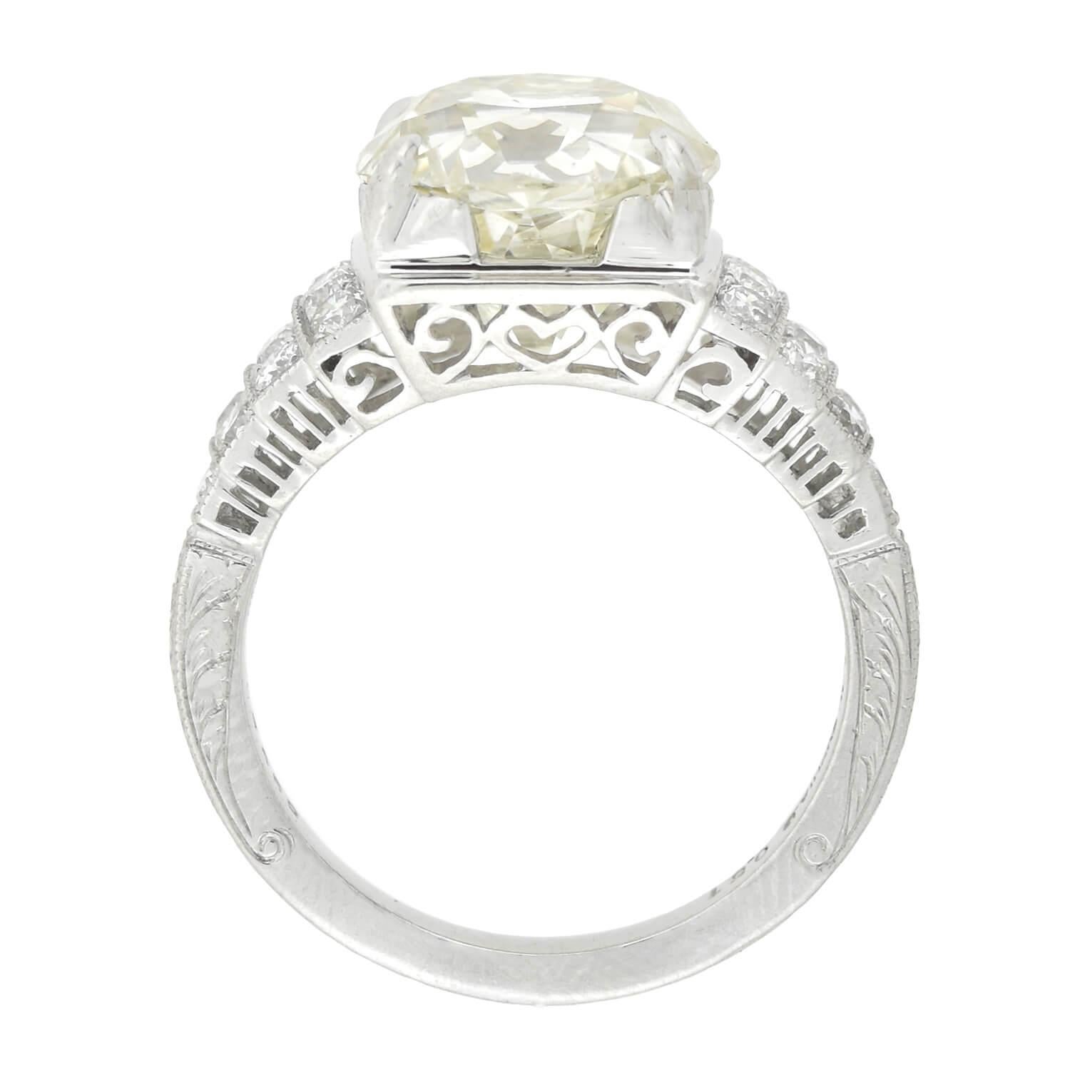 Art Deco Style Platinum Old Mine Cut Diamond Engagement Ring 5.63ct Center In Good Condition For Sale In Narberth, PA