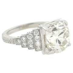 Art Deco Style Platinum Old Mine Cut Diamond Engagement Ring 5.63ct Center