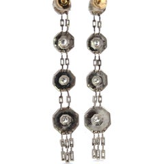 Art Deco Style Platinum Onyx Diamond Long Dangle Earring