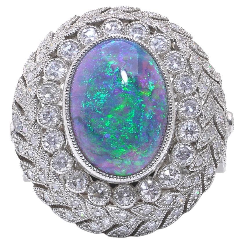 Anillo Racimo de Ópalo y Diamantes en Platino Estilo Art Déco en venta