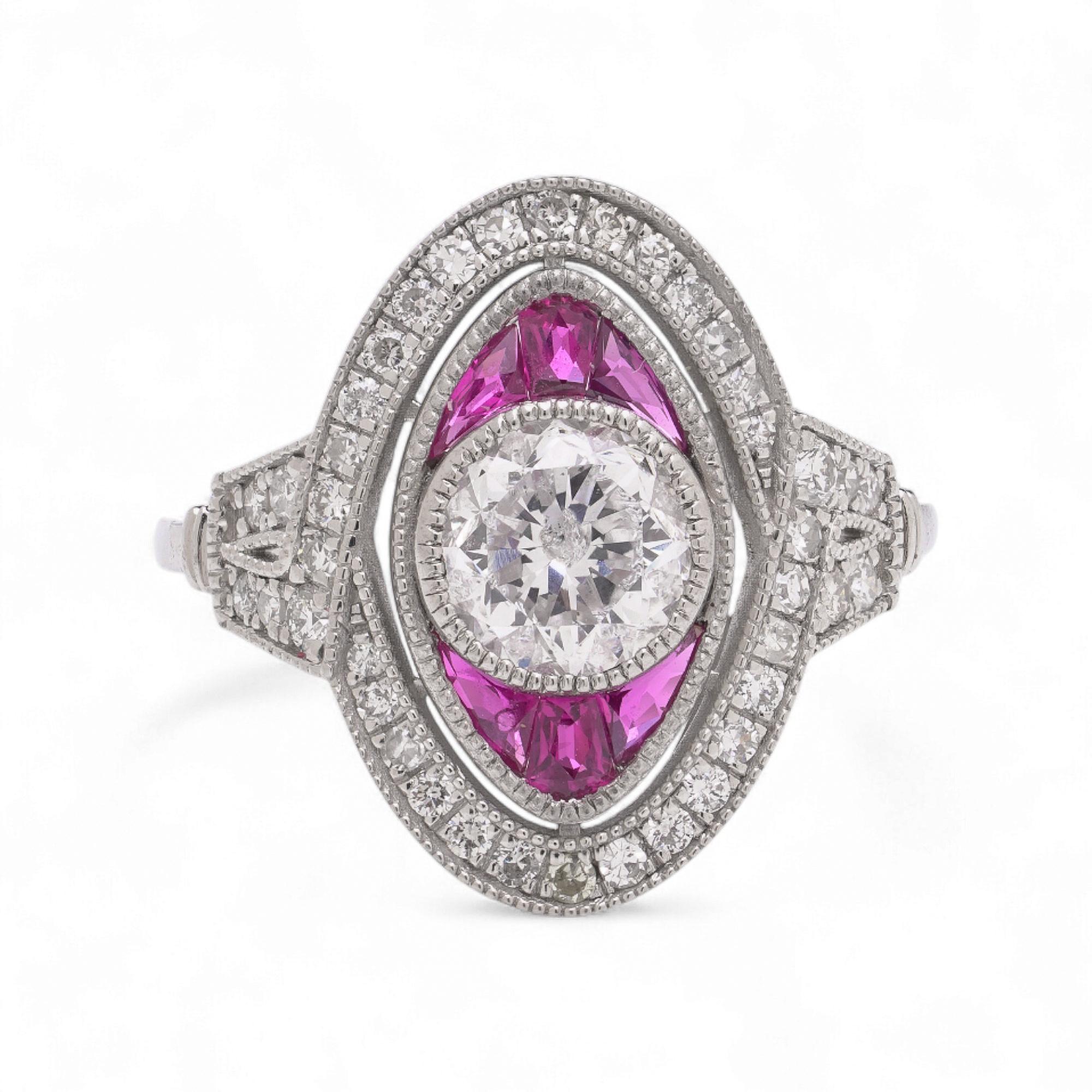 Taille brillant Saphir rose en platine de style Art déco et 1,12 ct. Bague à diamant en forme de marquise en vente