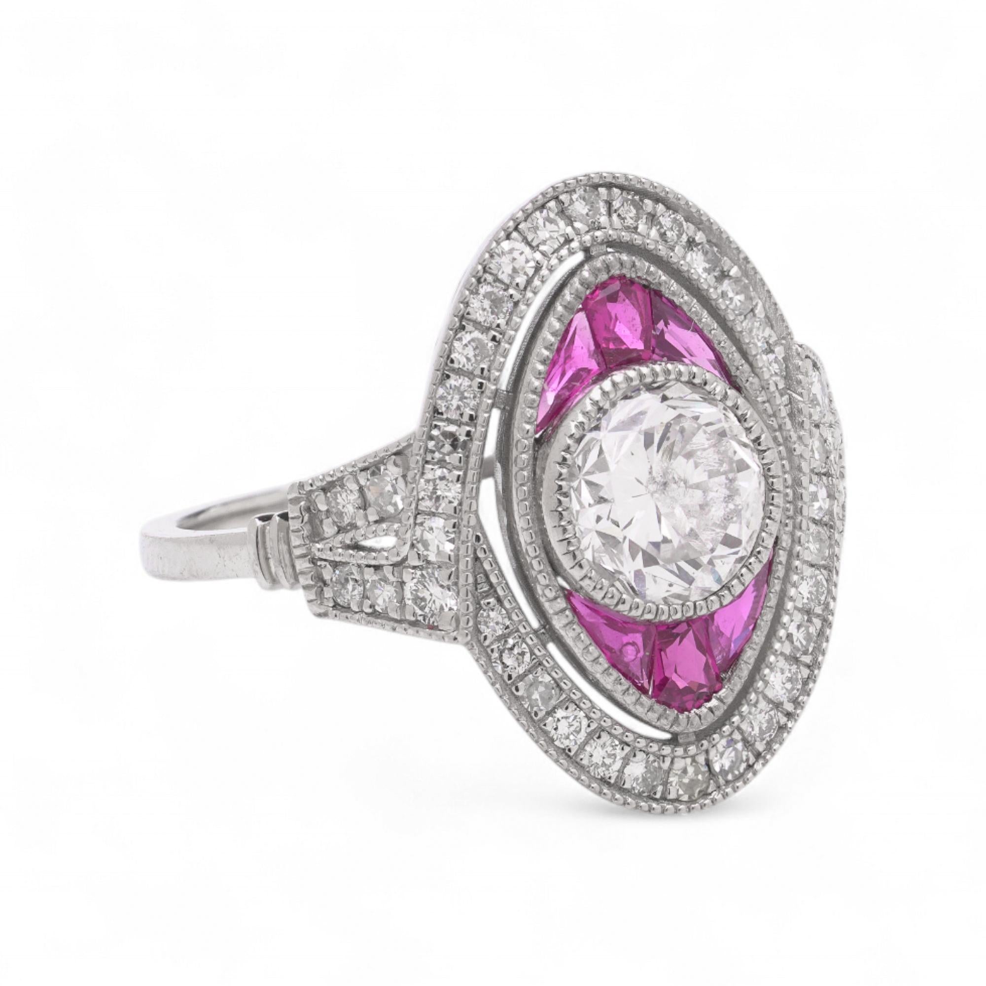 Saphir rose en platine de style Art déco et 1,12 ct. Bague à diamant en forme de marquise Bon état - En vente à Braintree, GB