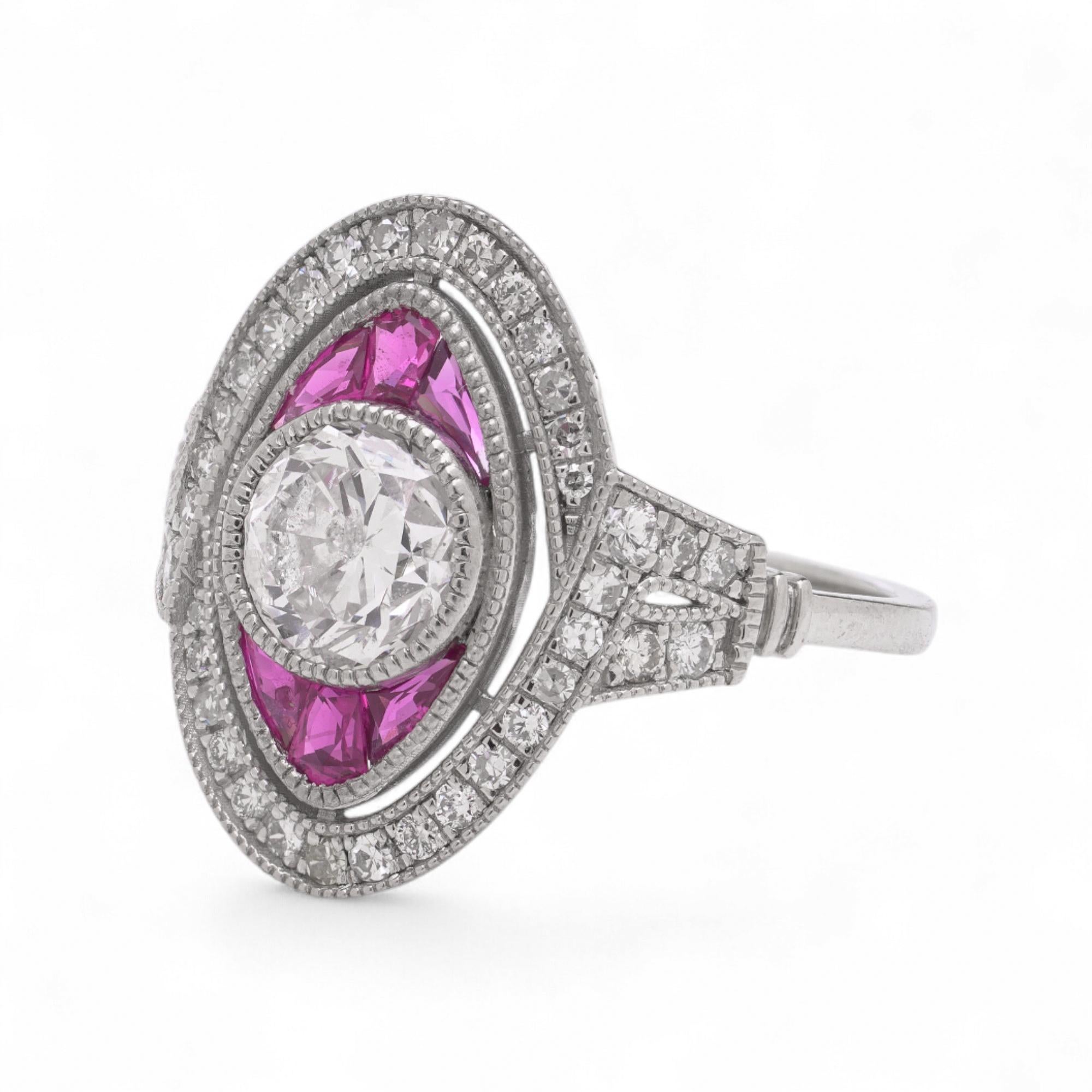 Saphir rose en platine de style Art déco et 1,12 ct. Bague à diamant en forme de marquise en vente 1