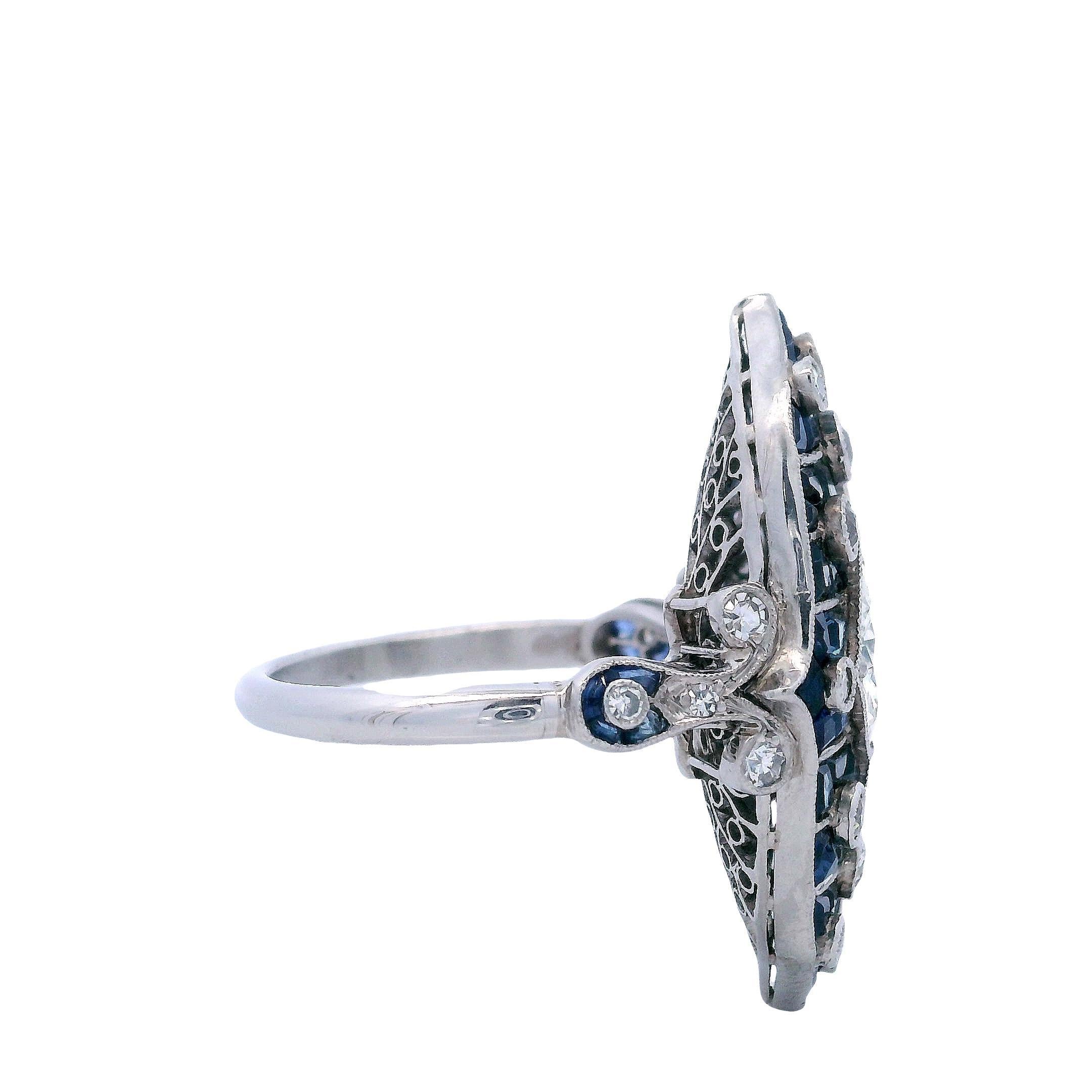 Bague en platine de style Art déco avec 3,90 CTW en diamants et saphirs Bon état - En vente à Aventura, FL