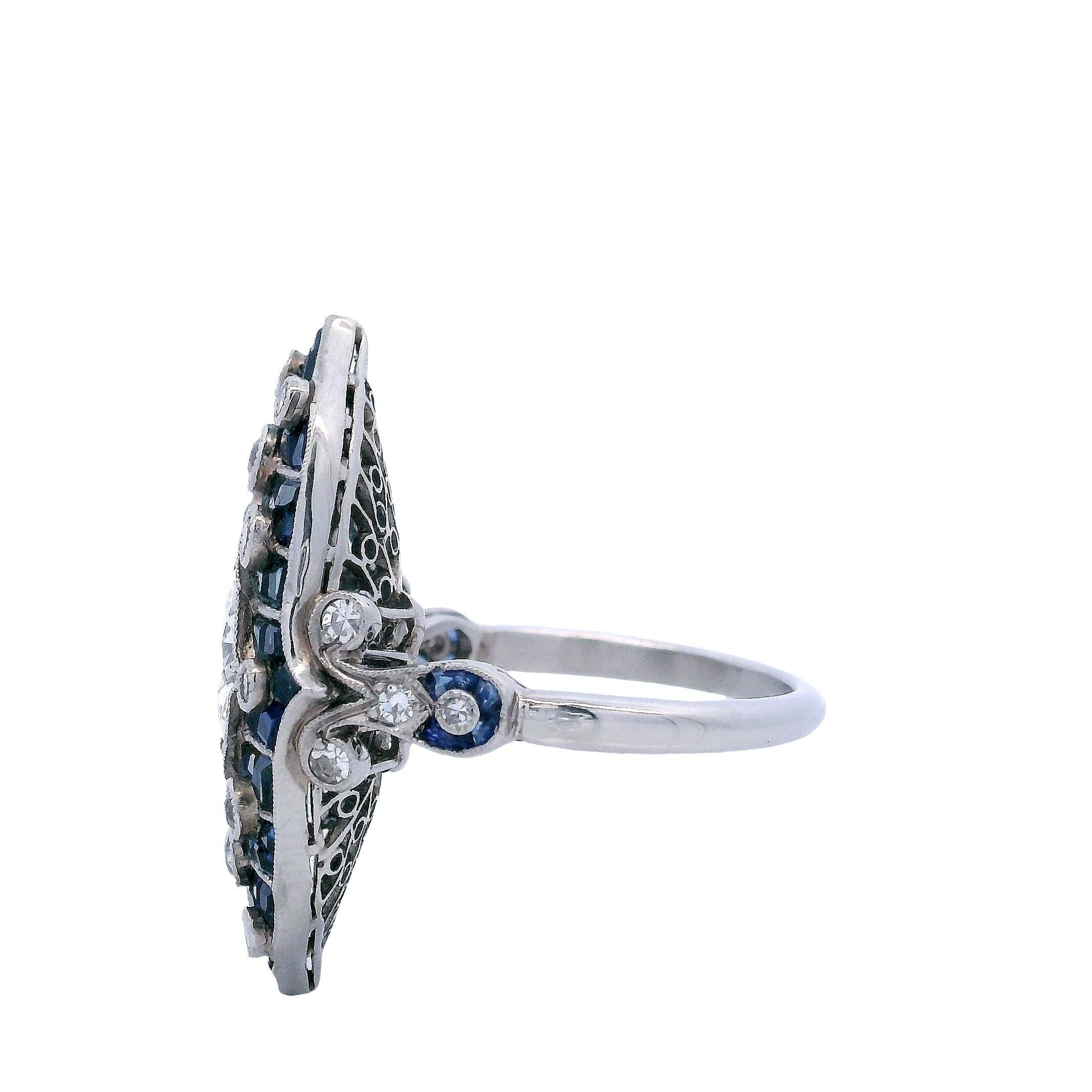 Bague en platine de style Art déco avec 3,90 CTW en diamants et saphirs Unisexe en vente