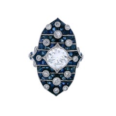 Bague en platine de style Art déco avec 3,90 CTW en diamants et saphirs