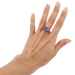 Art Deco style Platinum Ring with Aquamarine, Blue Sapphires and Diamonds