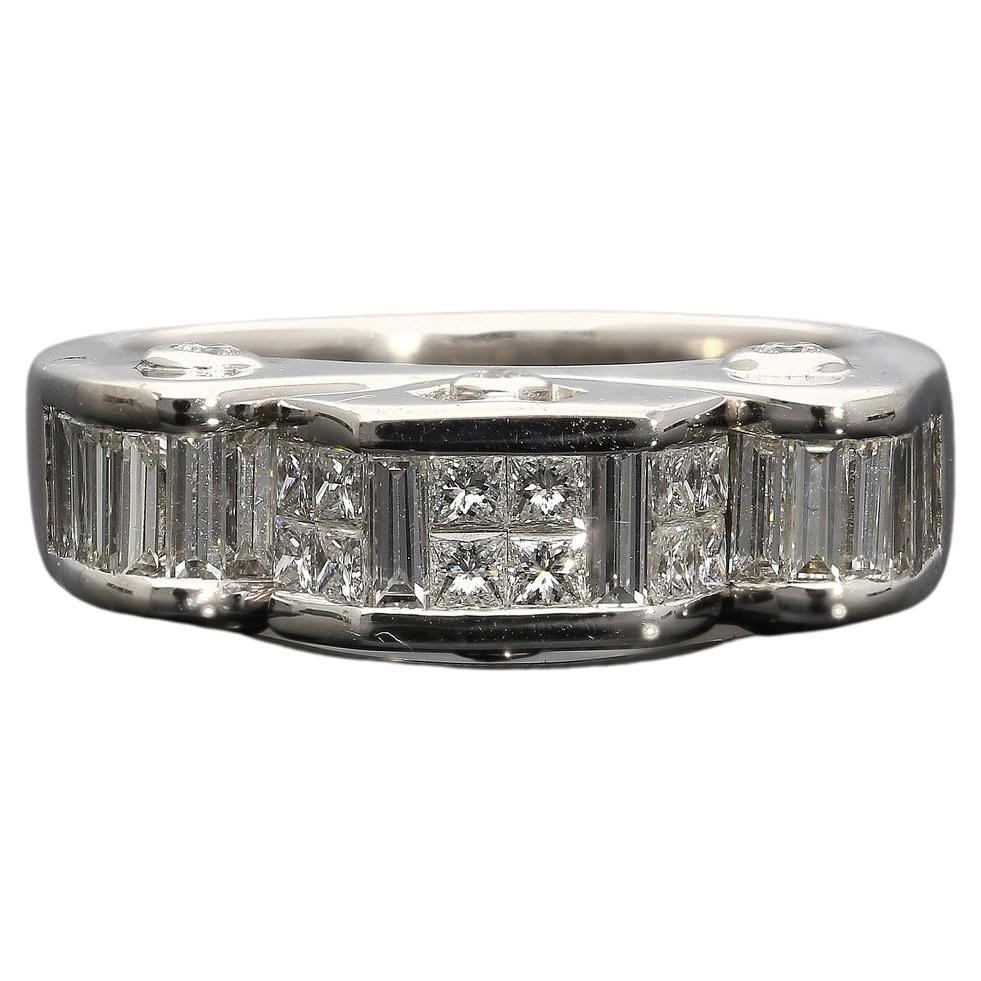 Art Deco Style Platinum Ring with Baguette, Princess, and Round Cut Diamonds