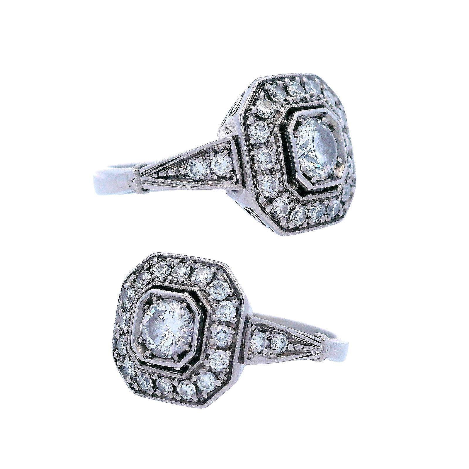 Taglio rotondo Anello in platino con diamanti in stile Art Déco in vendita