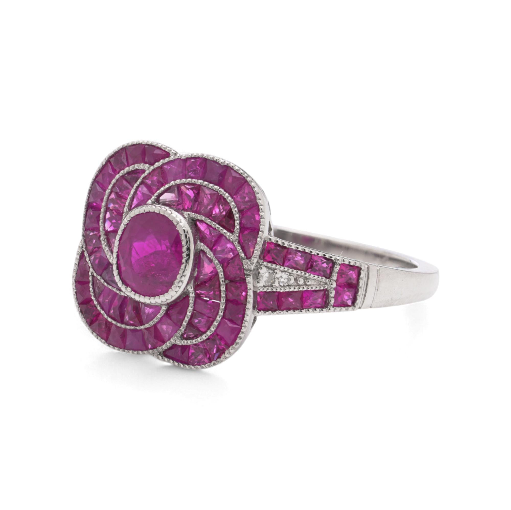 Donna Anello in platino in stile Art Deco con rubino naturale e diamante in vendita