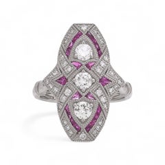 Art Deco Style Platinum Ruby and Diamond Cluster Ring