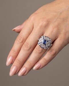 Art Deco Style Platinum Sapphire and Diamond Domed Bombe Ring
