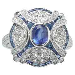 Art Deco Style Platinum Sapphire and Diamond Domed Bombe Ring